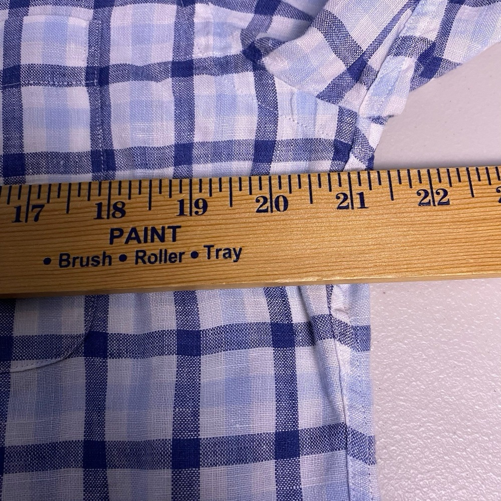 Brooks Brothers 1818 Shirt M Mens S/S Button Down Irish Linen Blue Check VGUC - Picture 4 of 9